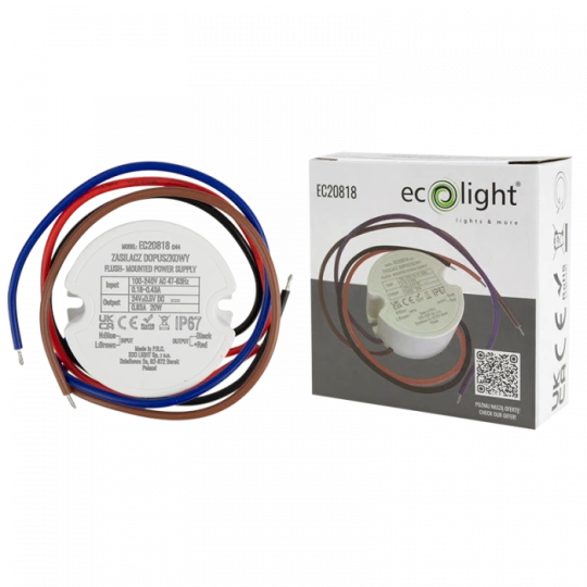 Zasilacz do puszki fi60 1,2A 20W 24V IP67 50x50x22