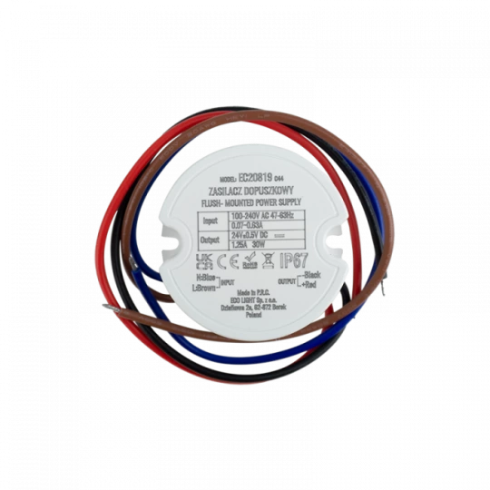 Zasilacz do puszki fi60 1,25A 30W 24V IP67 50x50x22