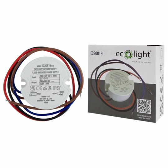 Zasilacz do puszki fi60 1,25A 30W 24V IP67 50x50x22