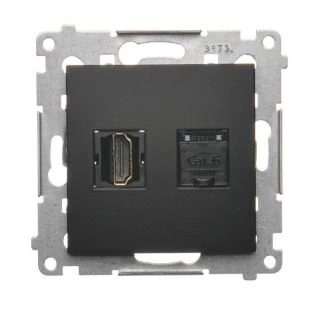 Simon 54 Gniazdo HDMI + RJ45 kat.6. (moduł) czarny mat DGHRJ45.01/49