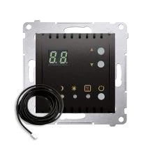 Simon 54 Regulator temp. z wyś. z czujnikiem zewn. (moduł) 16(2) A 230V czarny mat w kompl. czujnik zewn. sonda DTRNSZ.01/49