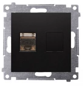 Simon 54 Gniazdo komputerowe pojedyncze RJ45 kategoria 6 ekranowane z przesłoną przeciwkurzową (moduł) czarny mat D61E.01/49