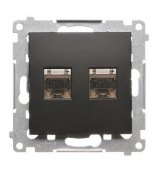 Simon 54 Gniazdo komputerowe podwójne RJ45 kategoria 6 ekranowane z przesłoną przeciwkurzową (moduł) czarny mat D62E.01/49