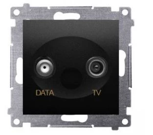 Simon 54 Gniazdo TV-DATA. Dwa porty wyjściowe typu F (moduł). Częstotliwość dla wejścia 5-1000 MHz czarny mat DAD1.01/49