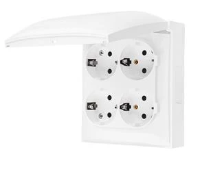 Simon Aquaclick Gniazdo Schuko 4-krotne IP44, szybkozłącza, klapka w kolorze biały ACGSZ4C/11