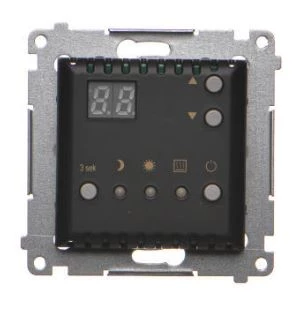 Simon 54 Regulator temperatury z wyświetlaczem z czujnikiem wewnętrznym (moduł) 16(2) A 230V czarny mat DTRNW.01/49