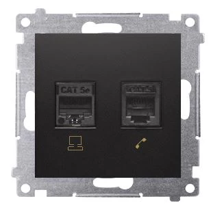 Simon 54 Gniazdo komputerowe RJ45 kategoria 5e + telefoniczne RJ12 (moduł) czarny mat D5T.01/49