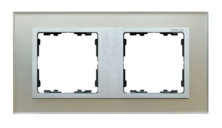 Simon 82 Ramka podwójna pozioma kamień srebro/ ramka pośrednia aluminium mat 82927-62