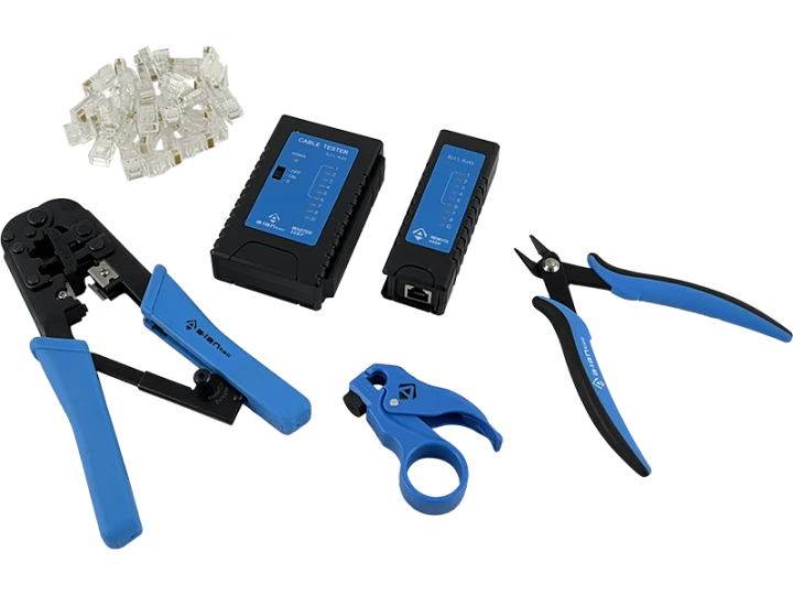 Zestaw narzędzi instalatorskich w walizce (tester, nóż LSA, zaciskarka, stripper, obcinaczki) ALANTEC