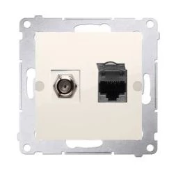 Simon 54 Gniazdo antenowe i komputerowe typu F i RJ45 kat.6 krem DASFRJ45.01/41