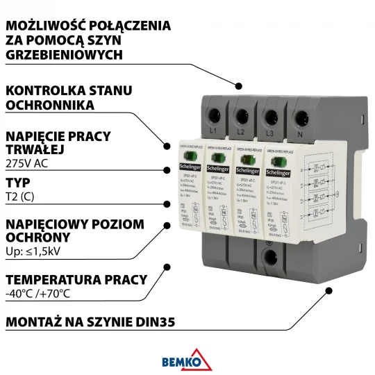 Ogranicznik przepięć 4P klasa T2 (C) SCHELINGER A51-SPD01-4P-C