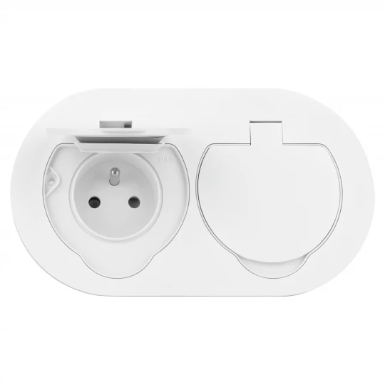 Hermetyczne gniazdo elektryczne podwójne, owalne, IP55, 2x2P+Z(French), białe,OR-GM-9046/W