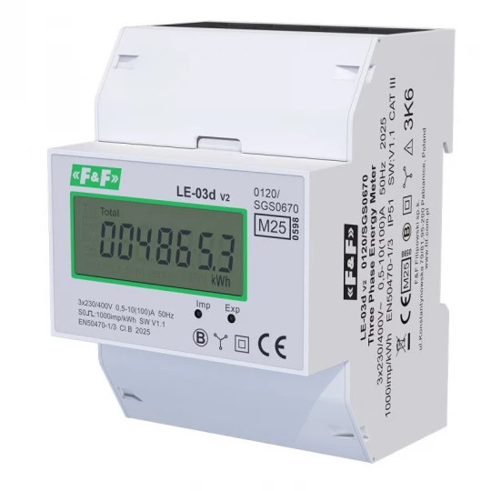 Licznik energii elektrycznej 3-fazowy 100A 230/400V z wyświetlaczem LCD MID LE-03D