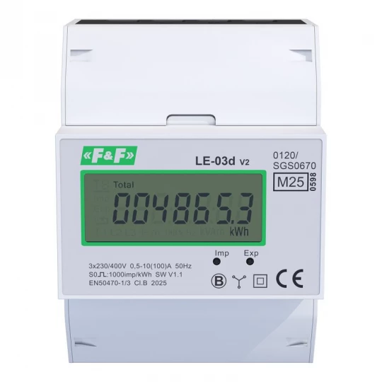 Licznik energii elektrycznej 3-fazowy 100A 230/400V z wyświetlaczem LCD MID LE-03D