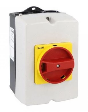 Rozłącznik izolacyjny 3P 40A w obudowie z tworzywa, pokrętło żółto/czerwone GAZ040
