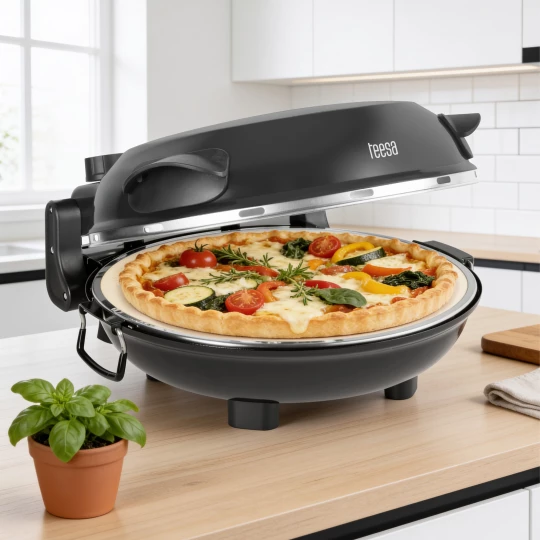 Piec do pizzy TEESA SUPREME FUN 1200W, 400 stopni, dwie grzałki, czarny TSA3241-B