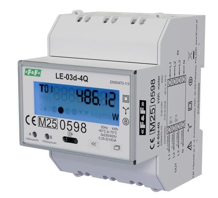 Licznik energii elektrycznej 3-fazowy 100A MID, dwukierunkowy, 4-kwadrantowy LE-03d-4Q F&F