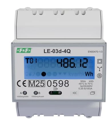 Licznik energii elektrycznej 3-fazowy 100A MID, dwukierunkowy, 4-kwadrantowy LE-03d-4Q F&F