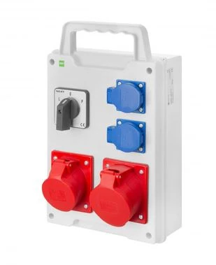 Rozdzielnica budowlana RS-P IP44 z wyłącznikiem L/P, 2×230V, CEE 16A i CEE 32A 6214-17