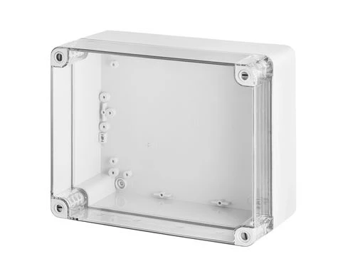 Puszka hermetyczna natynkowa INDUSTRIAL 270×220×126 mm IP65 z transparentną pokrywą 2720-01INDUSTRIAL Puszka hermetyczna n/t 270x220x126mm IP65 szara,