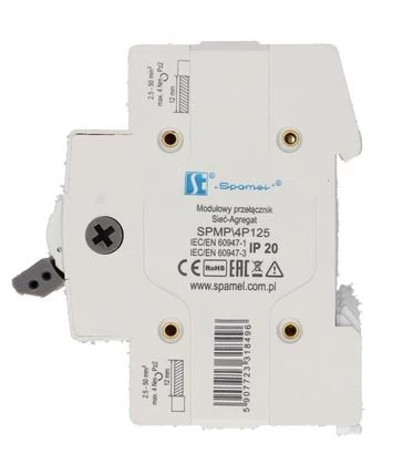 Przełącznik zasilania sieć–agregat I-0-II 4P 125A 230/400V na szynę DIN SPAMEL SPMP4P125