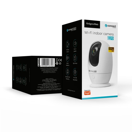 Kamera niania WiFi obrotowa PTZ Tuya Smart Life dwukierunkowe audio pomiar temperatury i wilgotności Kruger&Matz Connect C170 KM2220