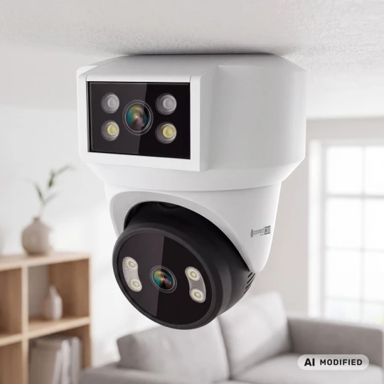 Kamera WiFi zewnętrzna 4Mpx 2K PTZ 360° podwójny obiektyw Tuya Smart Life tryb nocny AI audio Kruger&Matz Connect C180 KM2221