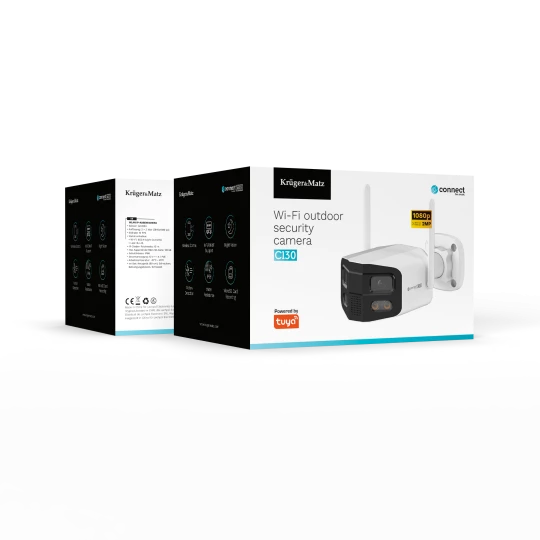 Kamera WiFi zewnętrzna panoramiczna 4Mpx Tuya Smart Life z detekcją ruchu i dwukierunkowym audio Kruger&Matz Connect C130 KM2218