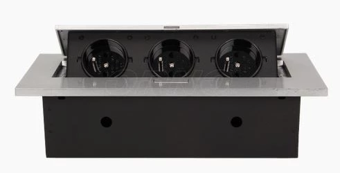 GNIAZDO WPUSZCZANE W BLAT 3x230V AC SREBRNY OR-AE-1335/G
