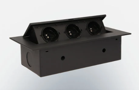 Gniazda wpuszczane w blat 3x250V AC z płaskim rantem czarne OR-AE-1371/B