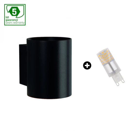 Pakiet 5 lat gwarancji : oprawa SQUALLA G9 tuba  czarna + LED G9 4W CW ( SLIP006012 + WOJ+14435 )