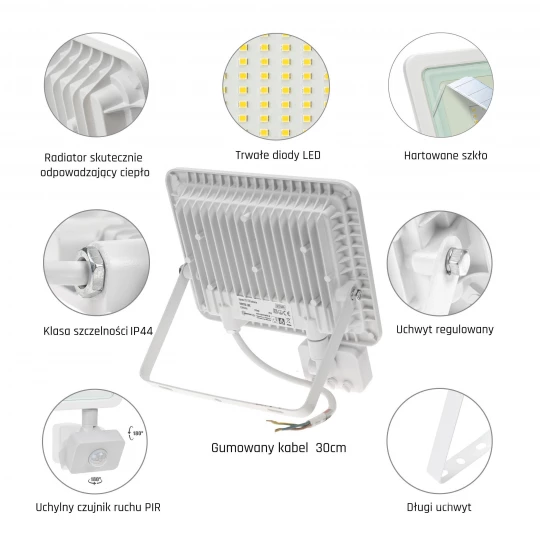 NOCTIS LUX 2 NAŚWIETLACZ 50W 3900lm CW 230V 120stIP44 212x206x35mm BIAŁY czujnik ruchu PIR