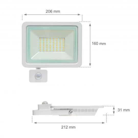 NOCTIS LUX 2 NAŚWIETLACZ 50W 3900lm CW 230V 120stIP44 212x206x35mm BIAŁY czujnik ruchu PIR