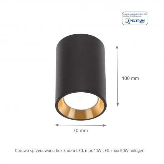 CHLOE GU10 MINI NATYNKOWA GU10 250V IP20 70x100mmCZARNY, ŚRODEK ZŁOTY   okrągła