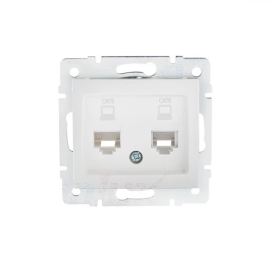 DOMO Gniazdo komputerowe podwójne niezależne 2x RJ45Cat 6 Jack białe 011420002 24756