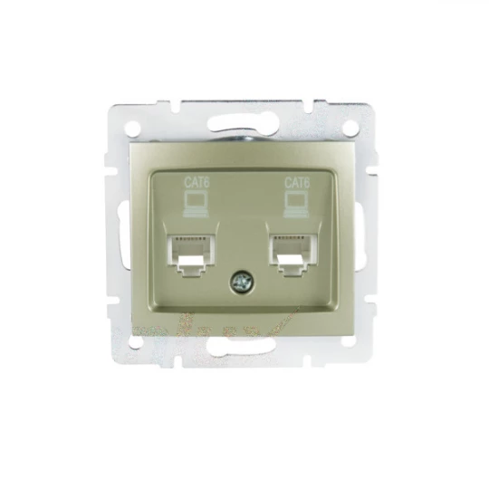 DOMO Gniazdo komputerowe podwójne niezależne 2x RJ45Cat 6 Jack szampańskie 011420050 25051