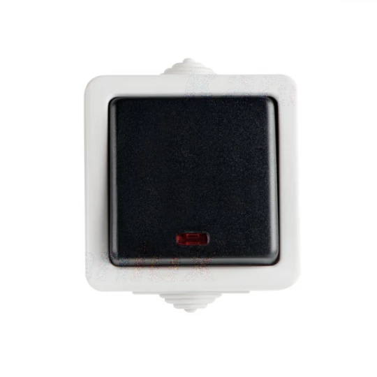 TEKNO Łącznik jednobiegunowy z LED śrubowy 10AX 250V czarny IP54 25353