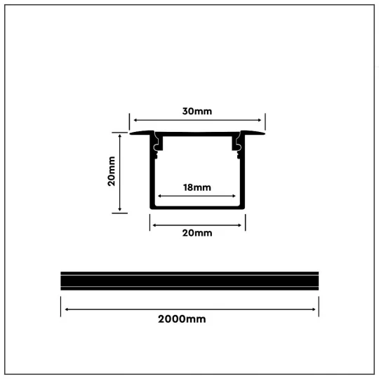 Profil wpuszczany aluminiowy Mleczny do taśm LED 2000x30x20mm 3372