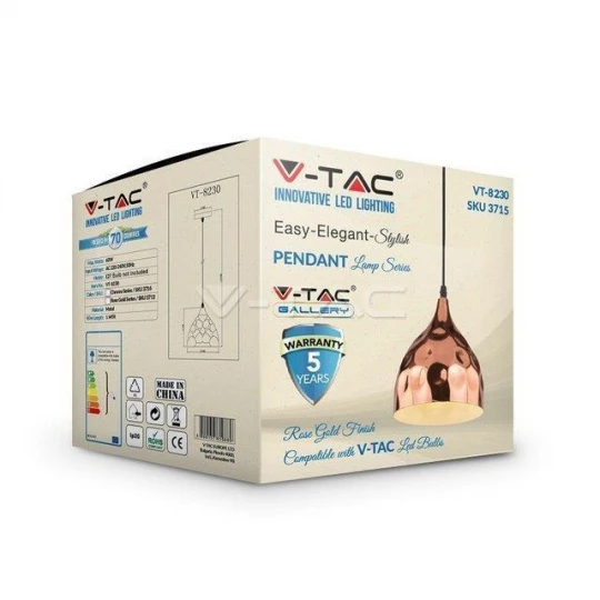 Lampa Wisząca VT-8230 E27 Różowe Złoto 3715