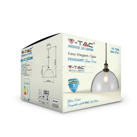 Lampa Wisząca VT-7300 E27 Max. 60W Transparentna 3737
