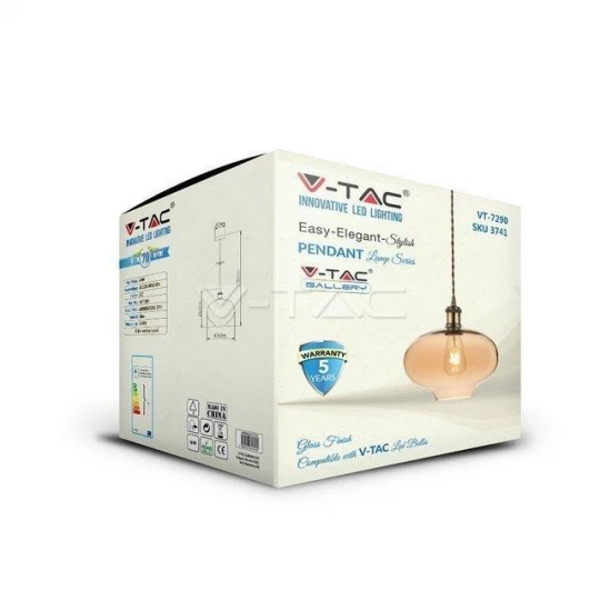 V-TAV Lampa Wisząca VT-7290 E27 Max. 60W Amber 3741