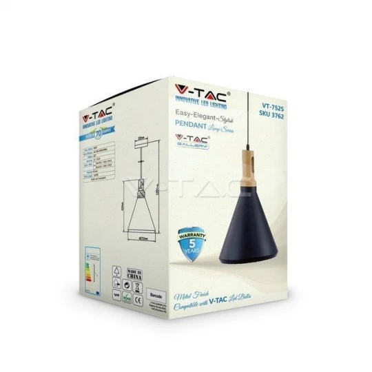 Lampa Wisząca VT-7525 E27 Max. 60W Czarna 3762