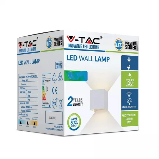 Kinkiet LED VT-759 6W 3000K 660lm BIAŁY KWADRAT IP65 A++ 7079