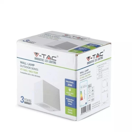 Oprawa ewelacyjna VT-7651 SLEEK GU10 WALL FITTING(ALUMINUM)SQUARE-WHITE BODY, 1 WAY IP44 7539