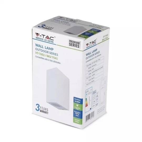 Oprawa ewelacyjna VT-7652 SLEEK GU10 WALL FITTING(ALUMINUM) SQUARE-WHITE BODY,2 WAY IP44 7541