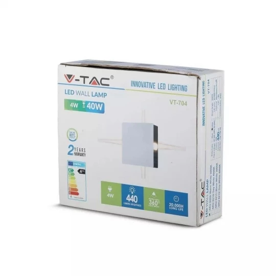Kinkiet LED VT-704 4W 3000K 440lm IP65 Kwadrat Biały 8209