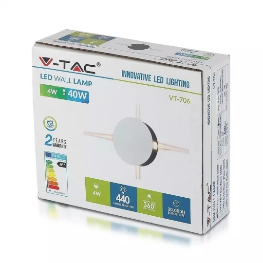 Kinkiet LED VT-706 4W 3000K 440lm IP65 Okrągły Biały 8213