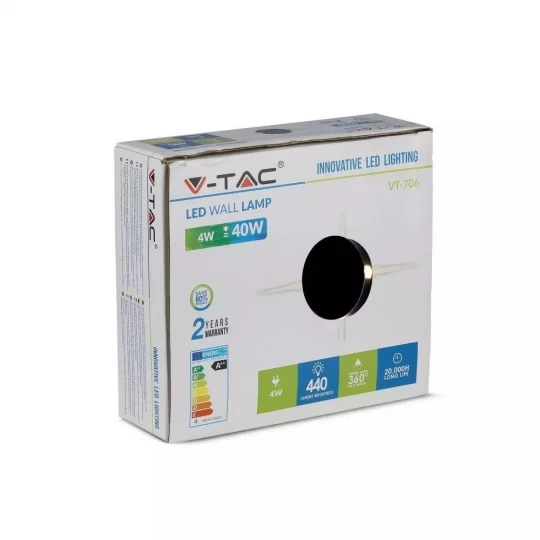 Kinkiet LED VT-706 4W 3000K 440lm IP65 Okrągły Czarny 8215