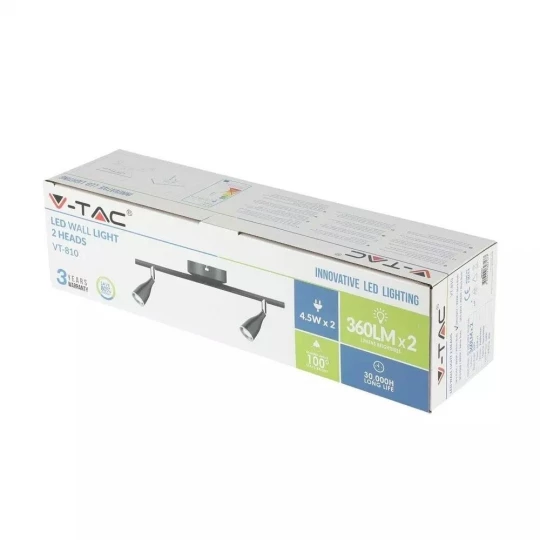 Lampa Ścienna VT-810 9W 3000K 680lm Czarna 8267