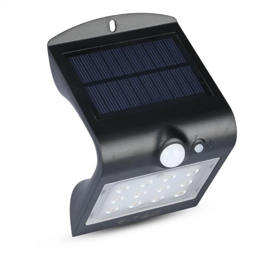 Lampa Solarna Ścienna LED z czujnikiem ruchu VT-767 1.5W 220lm Czarny IP65 8277